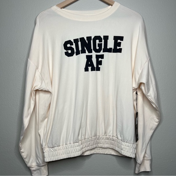 NEW Wildfox Women Sweater Small Pink Oversized boxy‎ Single AF Scoop Neck Cream - Picture 1 of 9